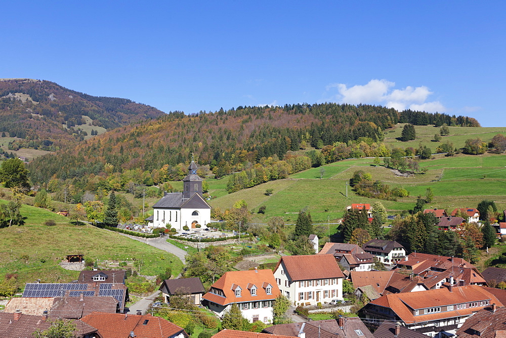 Church of Neuenweg, view to Belchen Mountain, Black Forest, Baden Wurttemberg, Germany, Europe