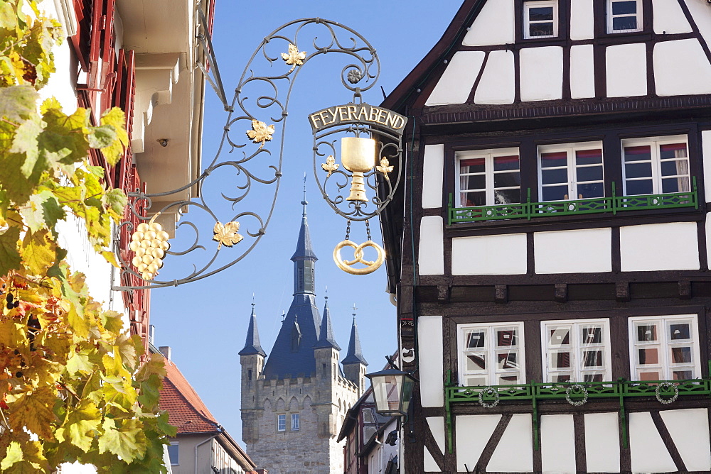 Old town with Blauer Turm Tower, Bad Wimpfen, Neckartal Valley, Baden Wurttemberg, Germany, Europe