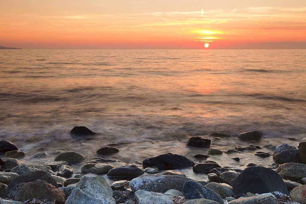 Sunset at the Gulf of Saint Florent, Corsica, France, Mediterranean, Europe