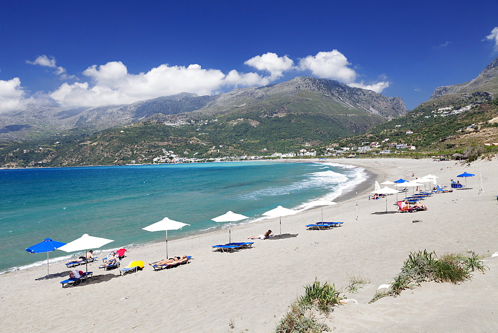 Bay and beach of Plakias, South Crete, Crete, Greek Islands, Greece, Europe