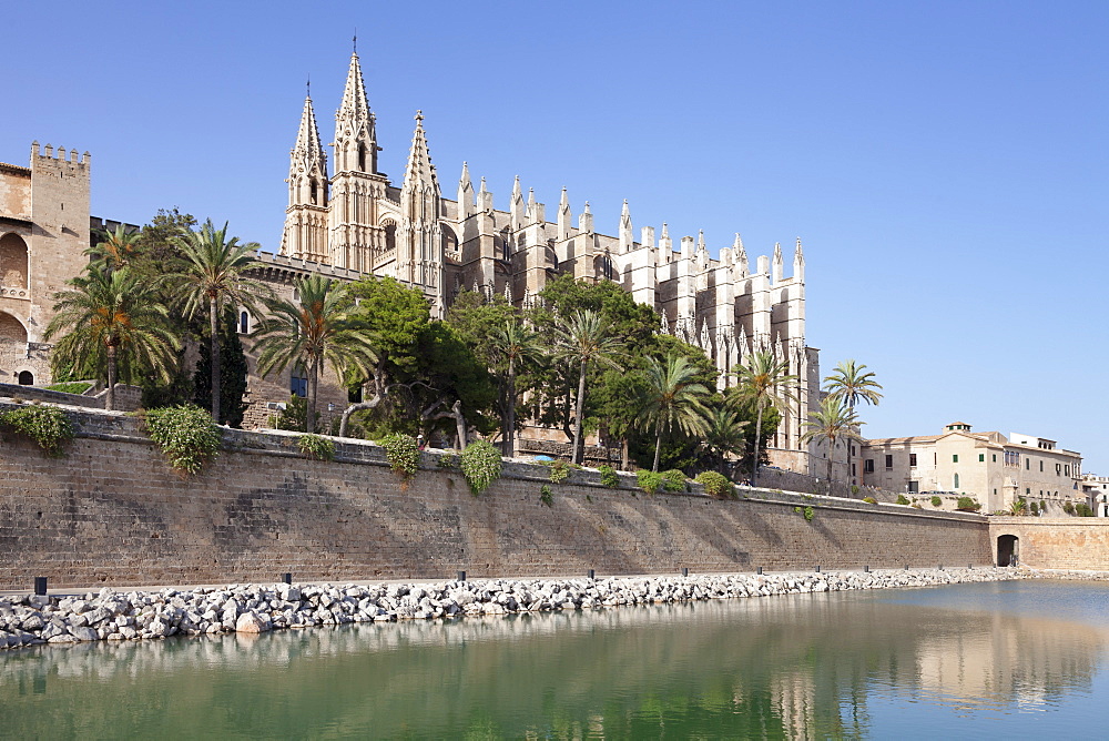 Cathedral of Santa Maria of Palma (La Seu), Parc de la Mar, Palma de Majorca (Mallorca), Balearic Islands, Spain, Mediterranean, Europe