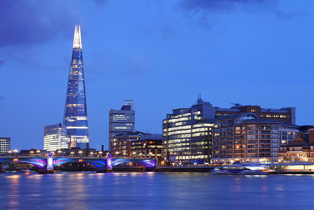 View over River Thames at Southwark with The Shard skyscraper, Architect Renzo Piano, London, England, United Kingdom, Europe