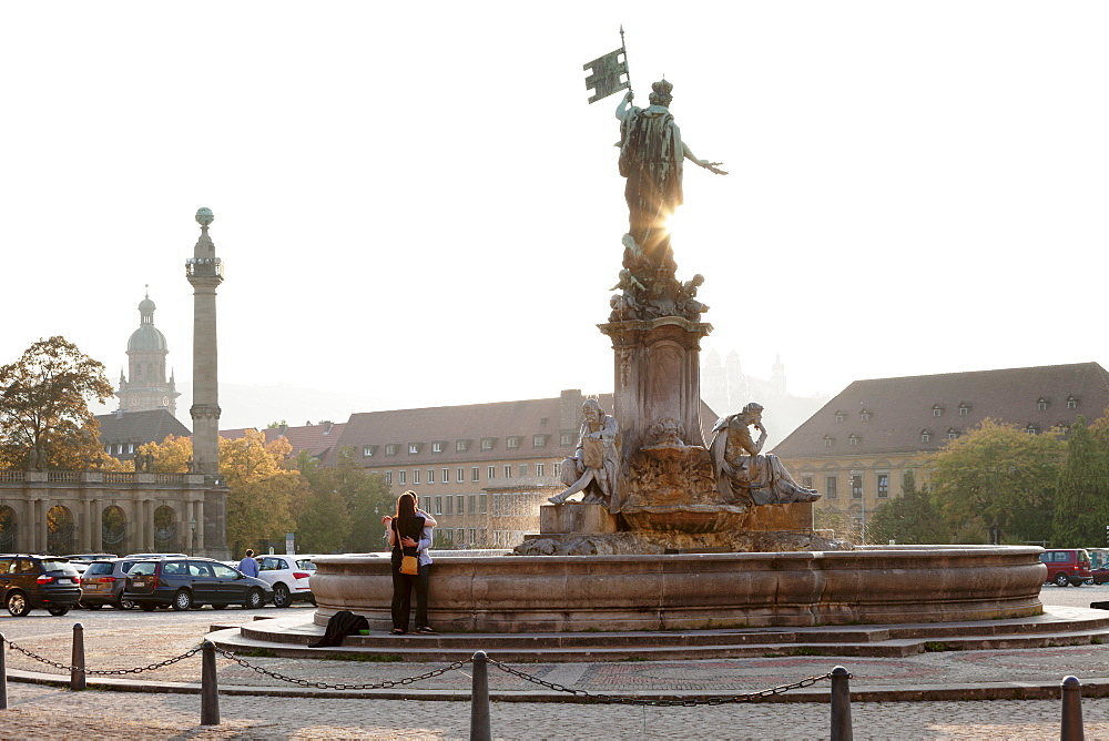 Franconia Fountain at the Residenz, Baroque Palace, built by Balthasar Neumann, UNESCO World Heritage Site, Wurzburg, Franconia, Bavaria, Germany, Europe