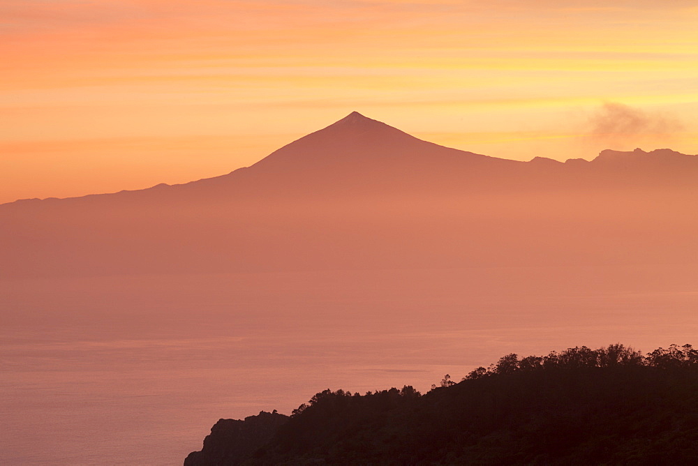 View from Gomera to Tenerife with Teide volcano at sunrise, Canary Islands, Spain, Atlantic, Europe