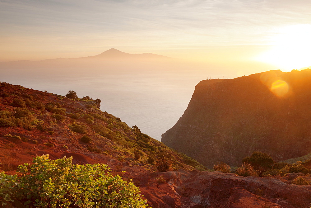 View from Gomera to Tenerife with Teide volcano at sunrise, Canary Islands, Spain, Atlantic, Europe