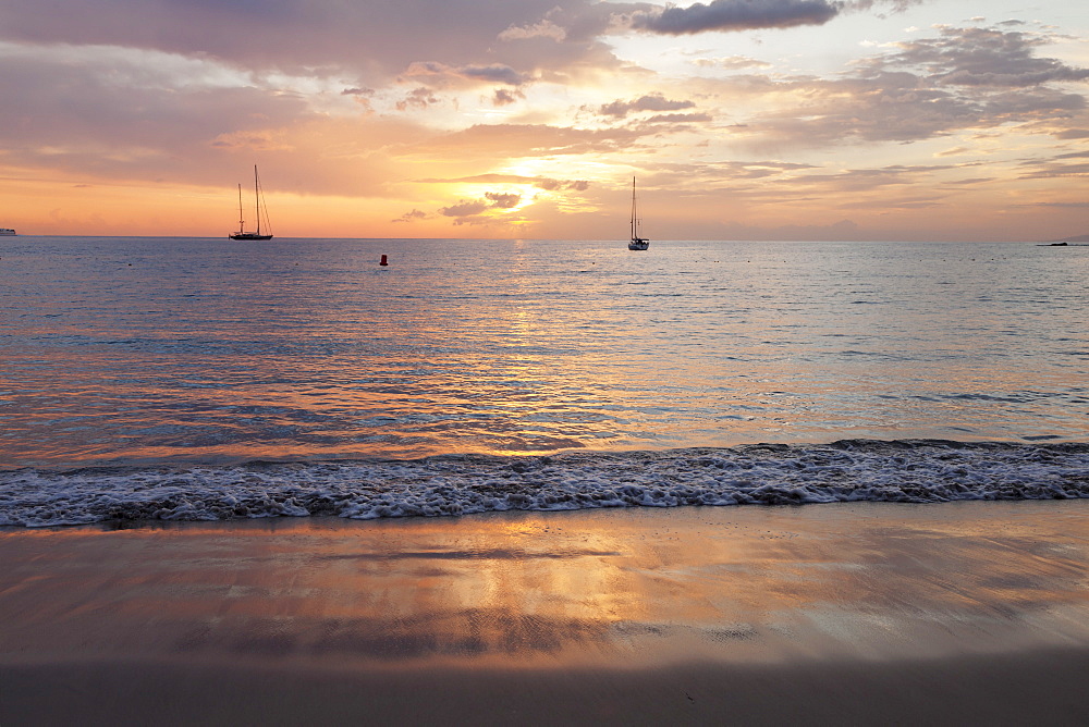 Sunset at Playa de las Vistas Beach, Playa de Los Cristianos, Los Cristianos, Tenerife, Canary Islands, Spain, Europe