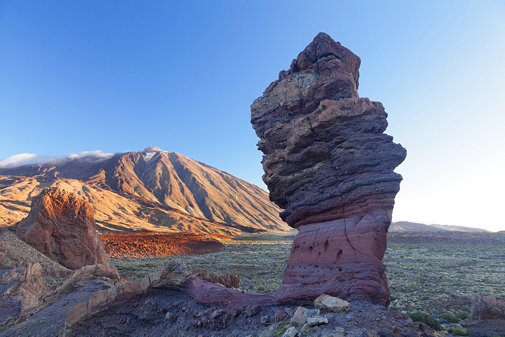 Los Roques de Garcia at Caldera de las Canadas, Pico de Teide at sunset, National Park Teide, UNESCO World Heritage Natural Site, Tenerife, Canary Islands, Spain, Europe