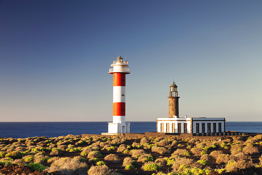 Faro de Fuencaliente lighthouses at sunrise, Punta de Fuencaliente, La Palma, Canary Islands, Spain, Atlantic, Europe