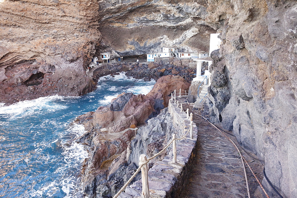 Fisherman's houses at Cueva de Candeleria (Bay of Pirates), Tijarafe, La Palma, Canary Islands, Spain, Atlantic, Europe