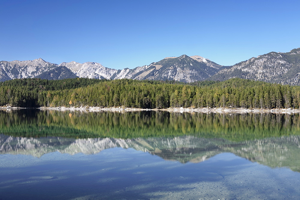 Reflections, Eibsee lake, Bavaria, Germany, Europe