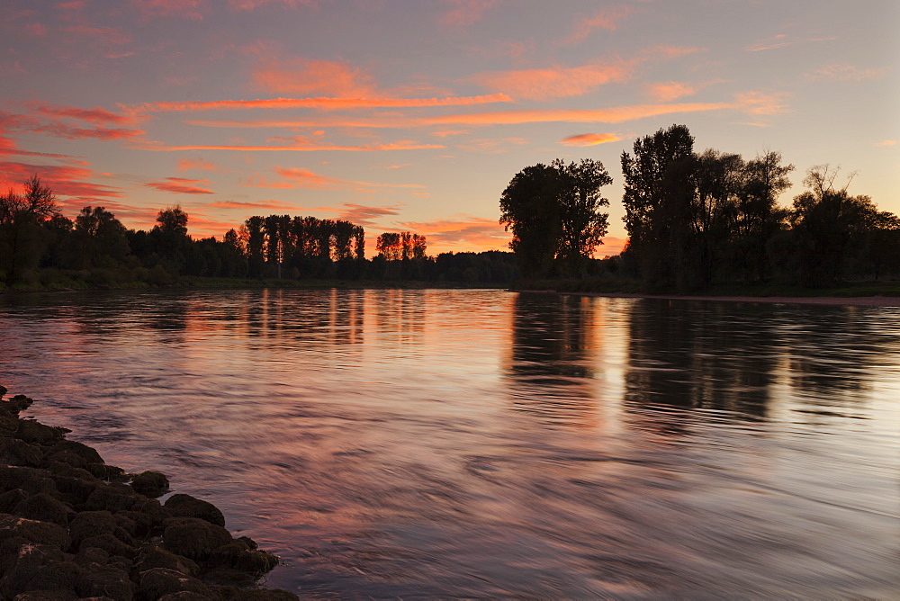 Danube River at sunset, near Weltenburg Monastery, Kelheim, Bavaria, Germany, Europe