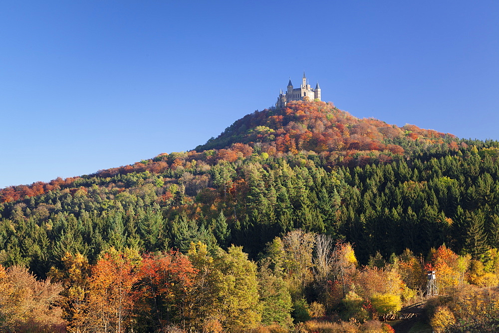 Hohenzollern Castle in autumn, Swabian Alps, Baden-Wurttemberg, Germany, Europe