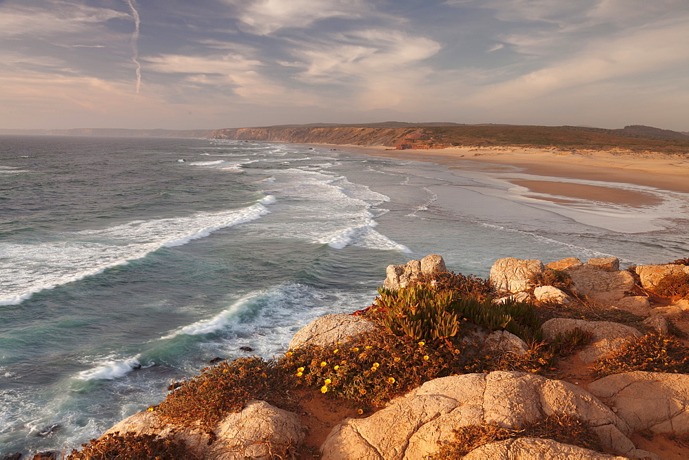 Praia da Borderia beach at sunset, Carrapateira, Costa Vicentina, west coast, Algarve, Portugal, Europe