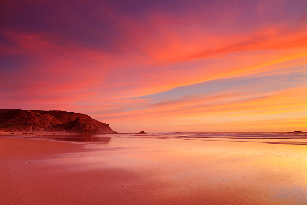 Praia do Amado beach at sunset, Carrapateira, Costa Vicentina, west coast, Algarve, Portugal, Europe