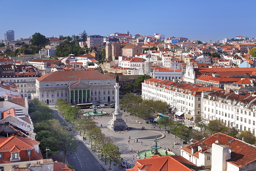 Rossio, Praca Dom Pedro IV, National Theatre Dona Maria II, Baixa, Lisbon, Portugal, Europe