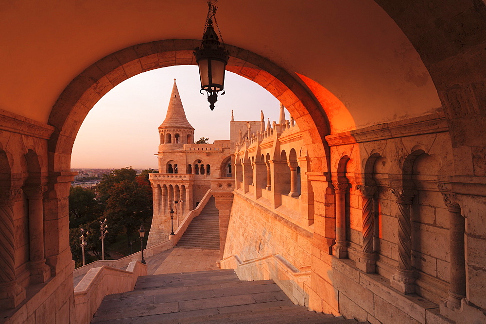 Fisherman's Bastion at sunrise, Buda Castle Hill, Budapest, Hungary, Europe