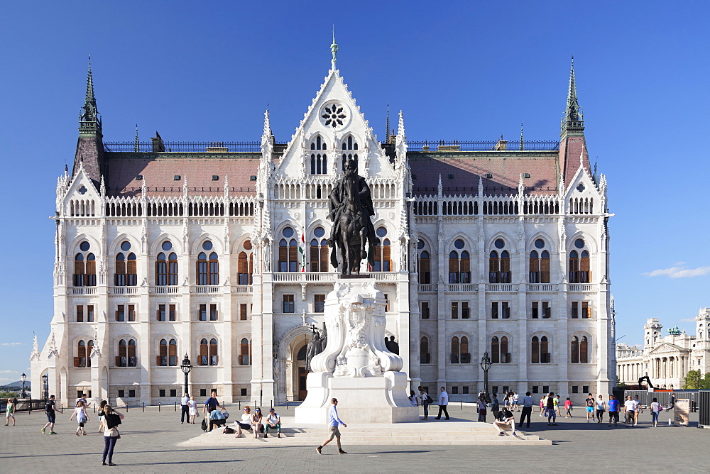 Equestrian statue of Andrassy Gyula, Parliament Building, Budapest, Hungary, Europe