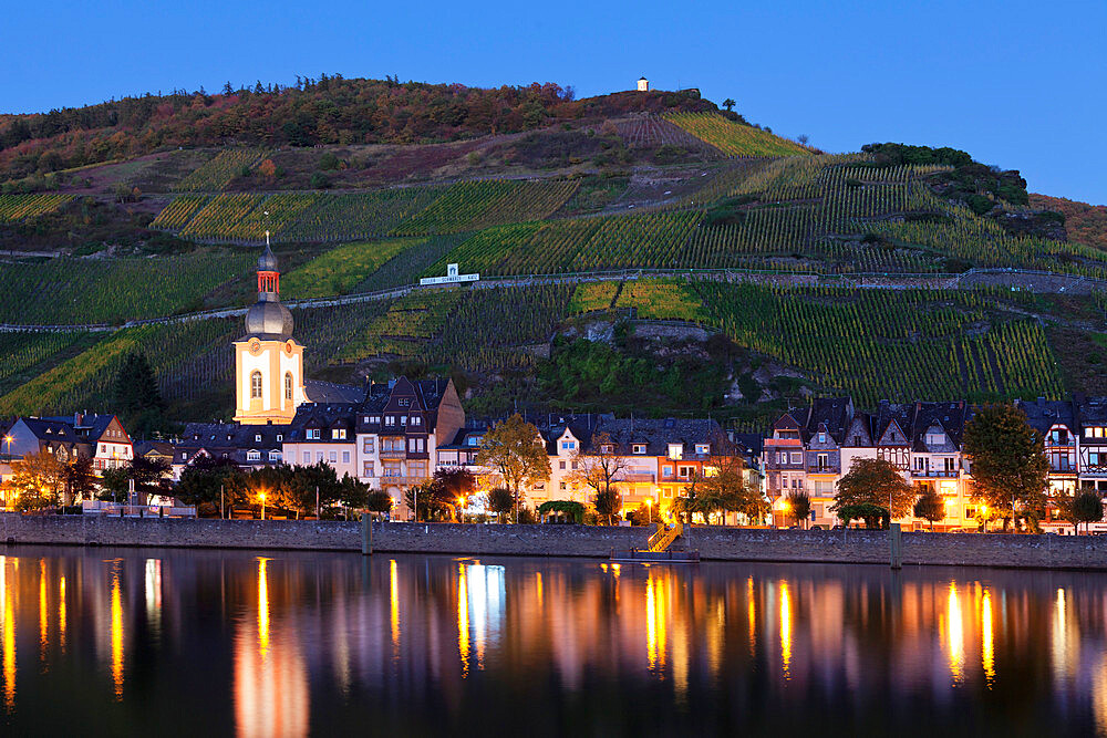 View over Moselle River to Zell, Collis Turm Tower, Rhineland-Palatinate, Germany, Europe