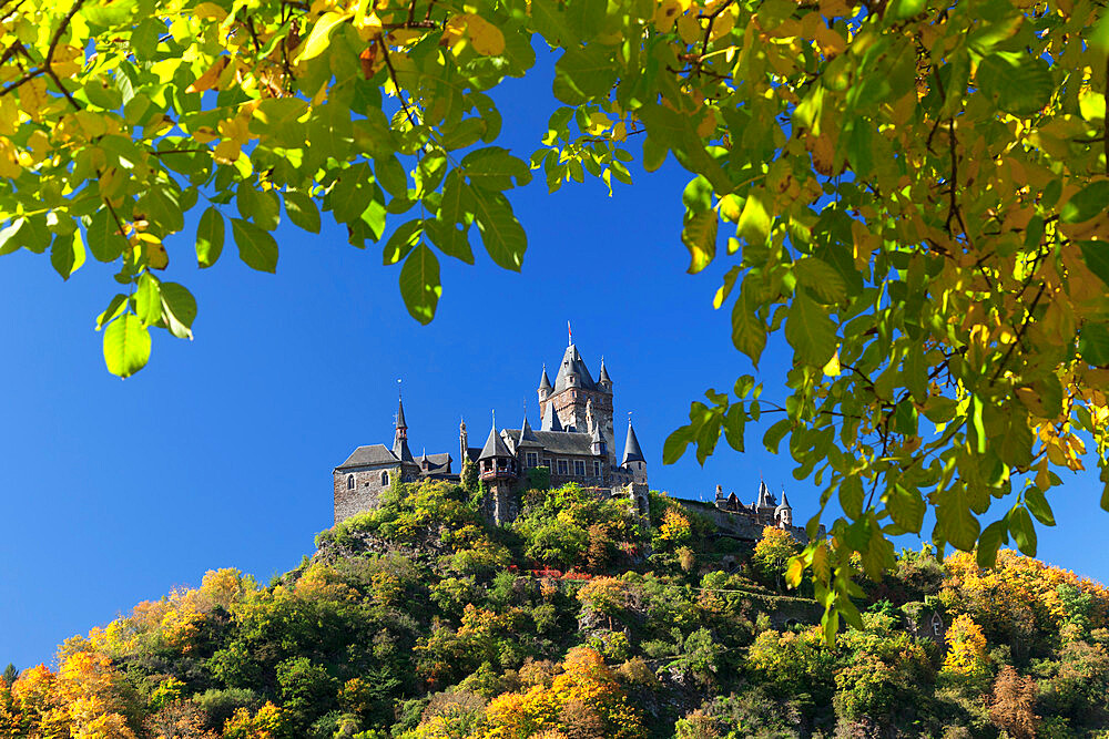 Reichsburg Castle in autumn, Cochem, Moselle Valley, Rhineland-Palatinate, Germany, Europe