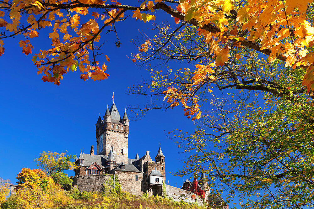 Reichsburg Castle in autumn, Cochem, Moselle Valley, Rhineland-Palatinate, Germany, Europe