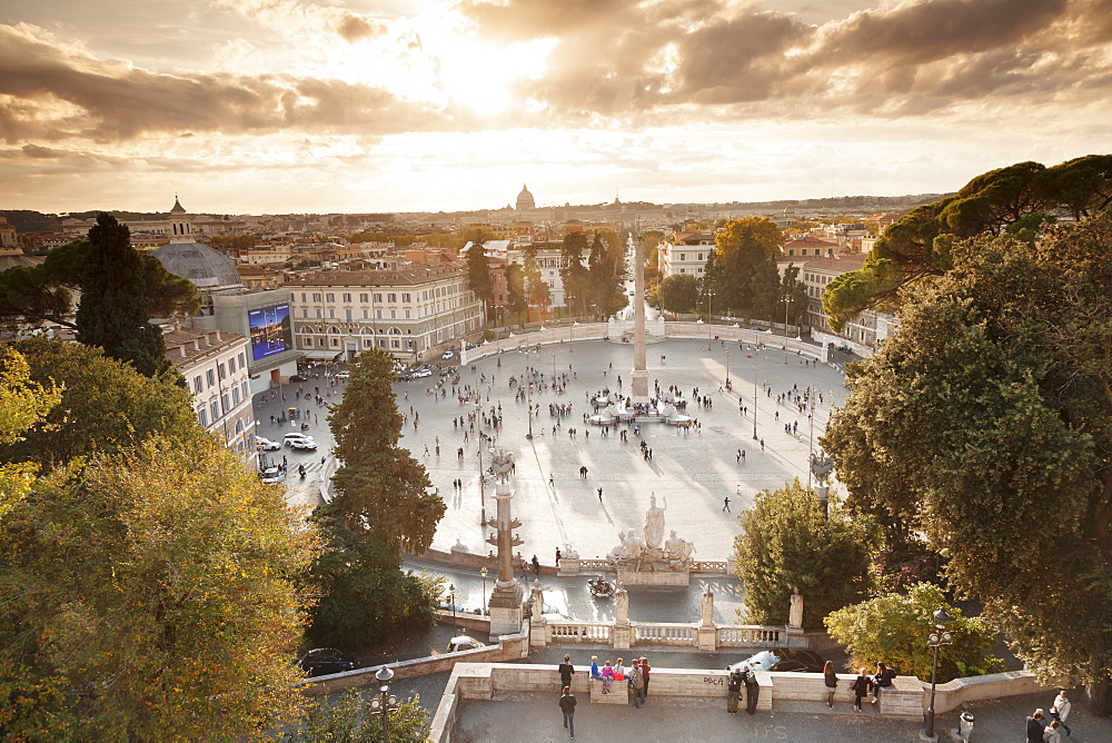 Piazza del Popolo Square at sunset, Obelisco Falminio obelisk, Rome, Lazio, Italy, Europe