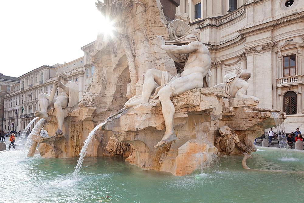 Fontana dei Quattro Fiumi Fountain, Architect Bernini, Piazza Navona, Rome, Lazio, Italy, Europe