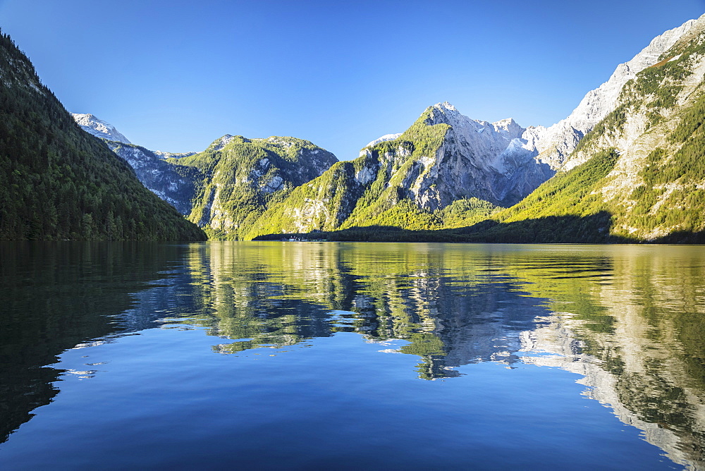 Lake Koenigssee, Watzmann Mountain, Berchtesgadener Land, Berchtesgaden National Park, Upper Bavaria, Bavaria, Germany, Europe