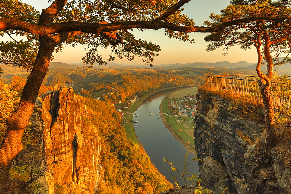 View of Elbe river from Bastei in Elbe Sandstone Mountains, Germany, Europe