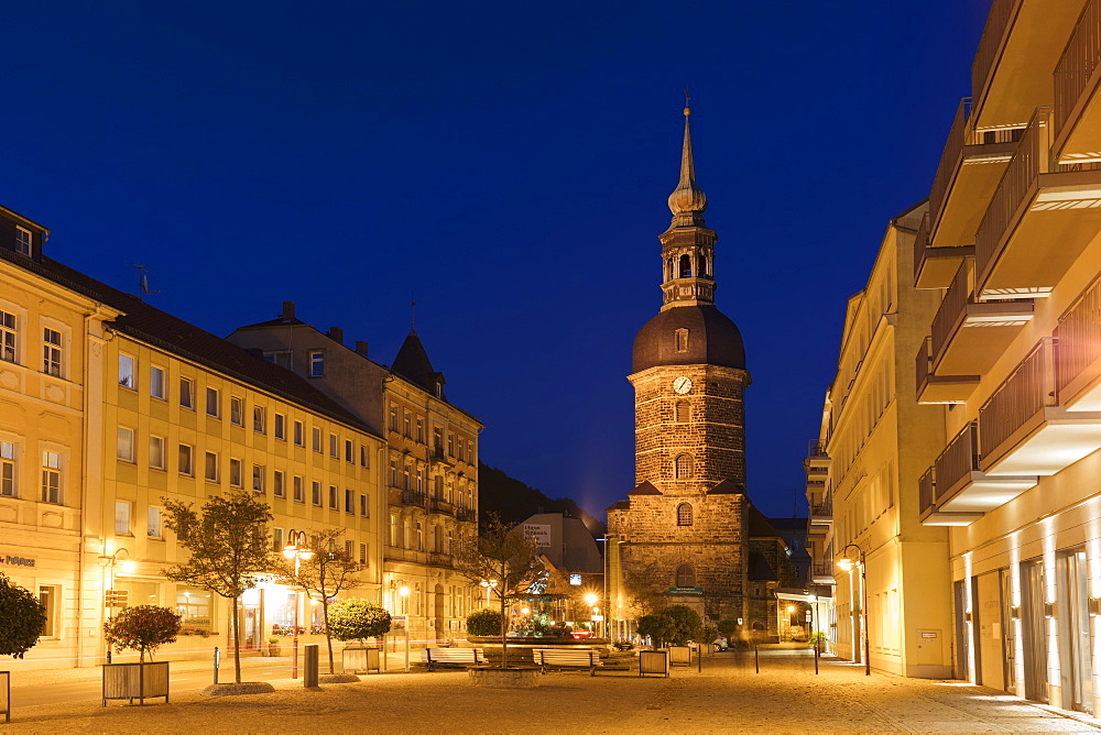 Kirchengemeinde St. Johannis at night in Bad Schandau, Germany, Europe