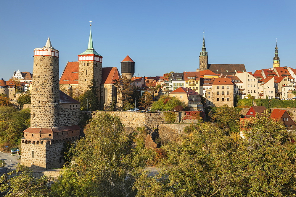 Old Waterworks (alte Wasserkunst), St. Michael Church, Petridom (St. Peters Cathedral) and Townhall Tower, Bautzen, Saxony, Germany, Europe