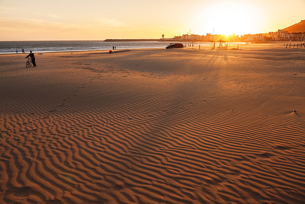 Beach of Agadir at sunset, Morocco, North Africa, Africa