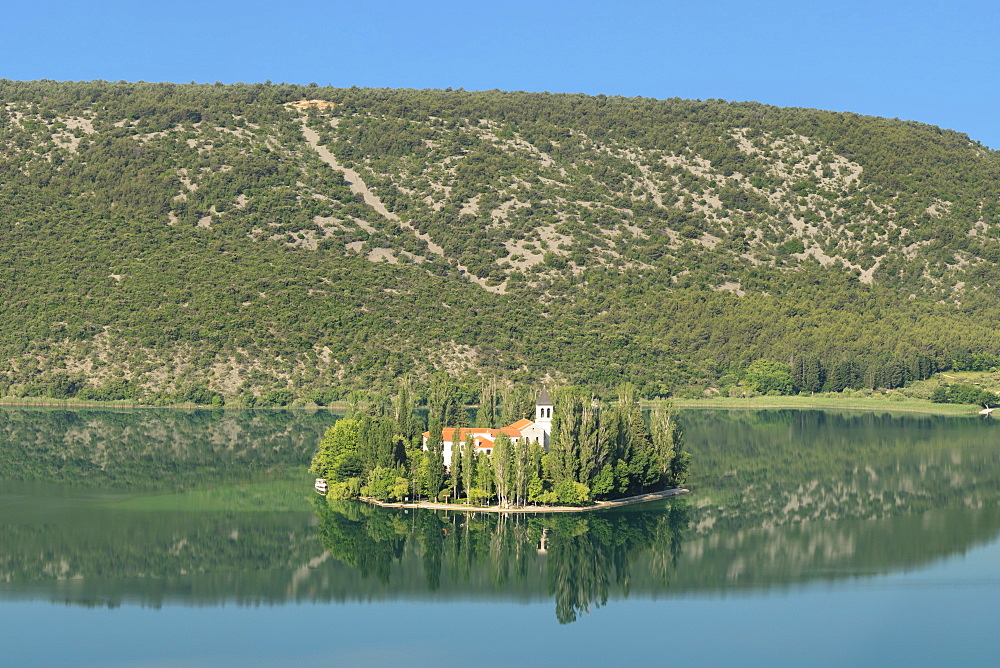 Visovac Monastery on Visovac Island, Krka National Park, Dalmatia, Croatia, Europe