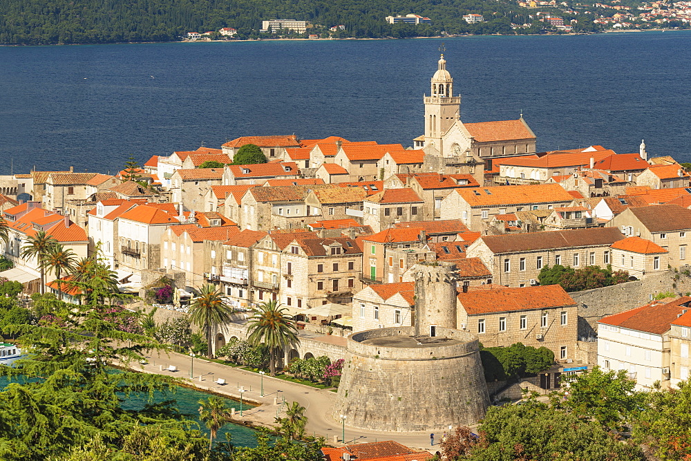 Old Town of Korcula at sunset, Island of Korcula, Adriatic Sea, Dalmatia, Croatia, Europe