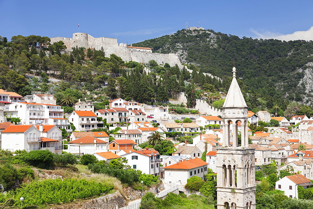 Sveti Marko Church and Spanish Fortress, Hvar, Hvar Island, Dalmatia, Croatia, Europe