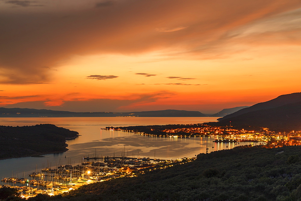 View over marina and Cres Town, Cres Island, Kvarner Gulf, Croatia, Europe