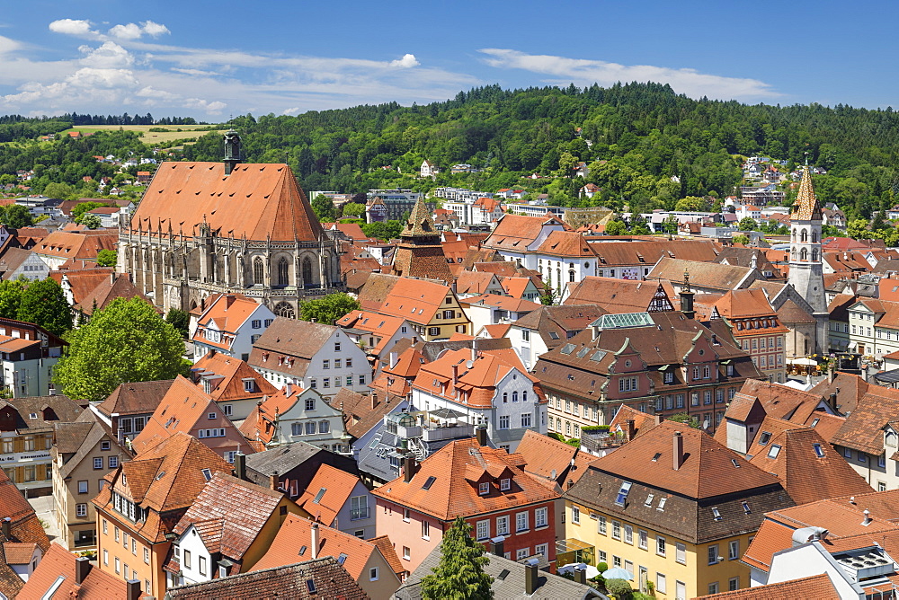 View over old town with cathedral and Johanniskirche church, Schwaebisch-Gmund, Baden-Wurttemberg, Germany, Europe