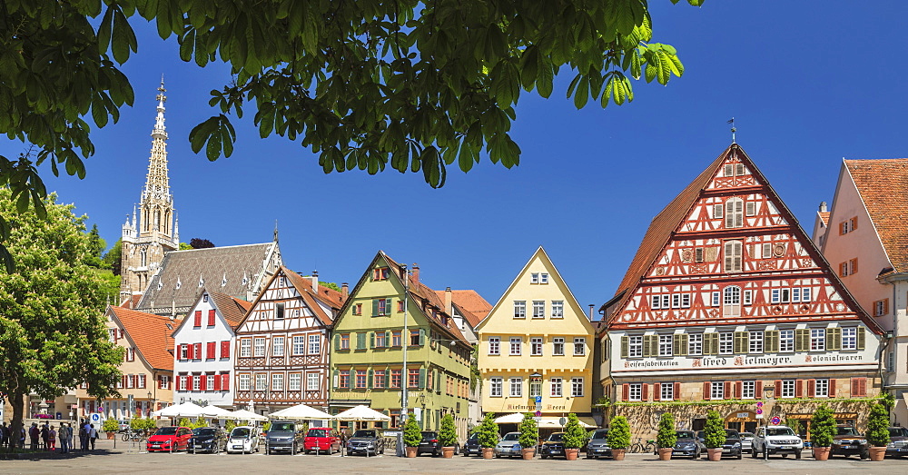 Frauenkirche church and Kielmeyer House at market place, Esslingen, Baden-Wurttemberg, Germany, Europe