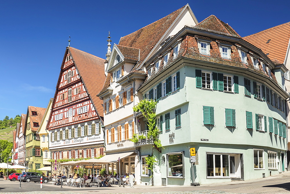 Cafe and Kielmeyer House at market place, Esslingen, Baden-Wurttemberg, Germany, Europe