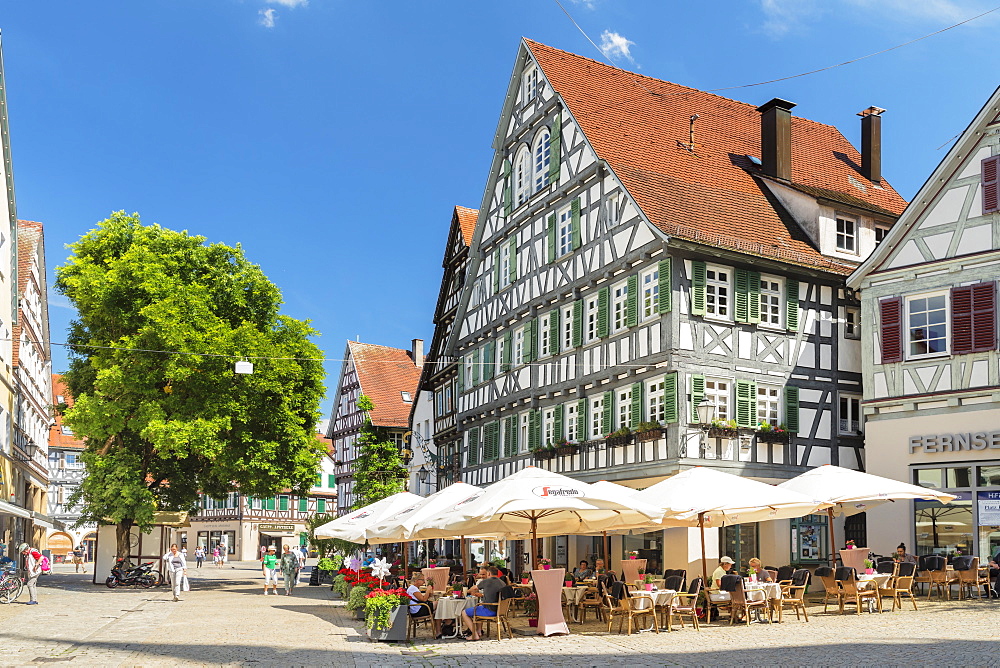 Street cafes and restaurants in pedestrian area, Schorndorf, Schorndorf, Baden-Wurttemberg, Germany, Europe