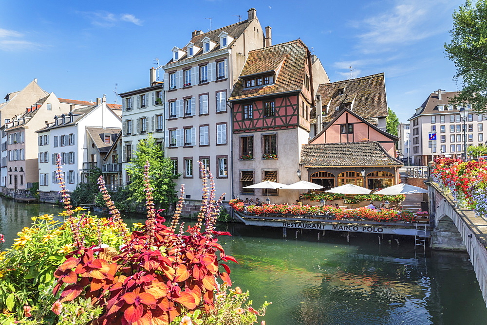 Restaurant at River Ill, La Petite France, UNESCO World Heritage Site, Strasbourg, Alsace, France, Europe