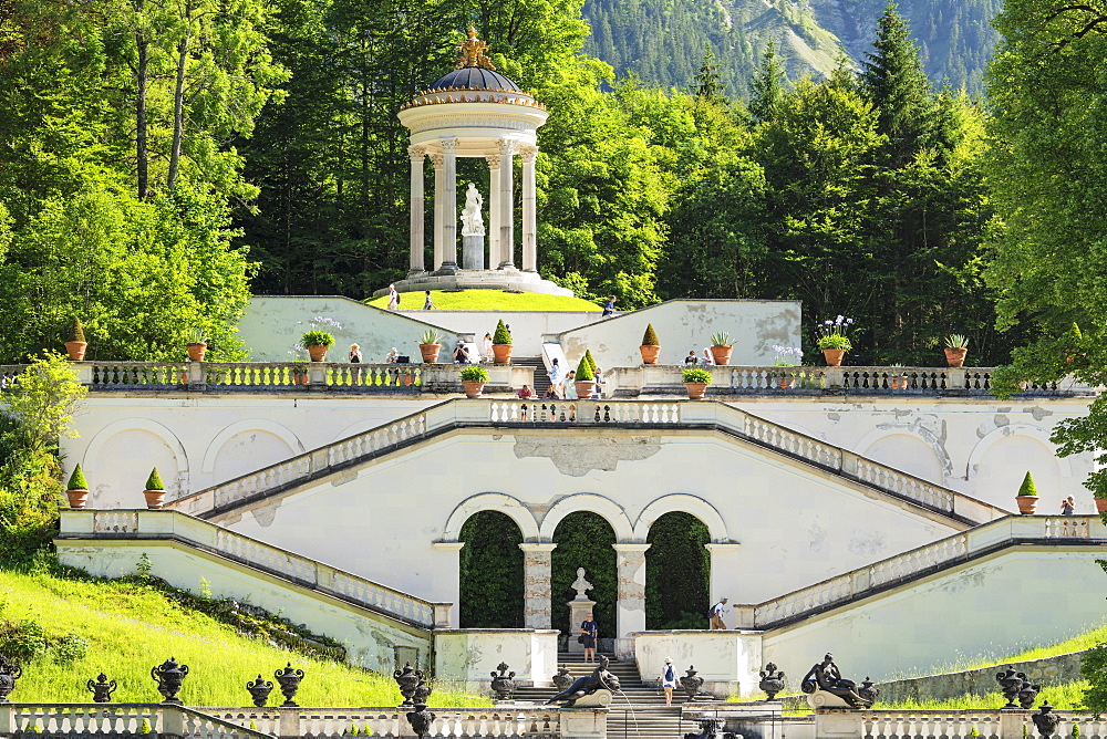 Stairs to Venus Temple, Linderhof Palace, Werdenfelser Land, Bavarian Alps, Upper Bavaria, Germany, Europe