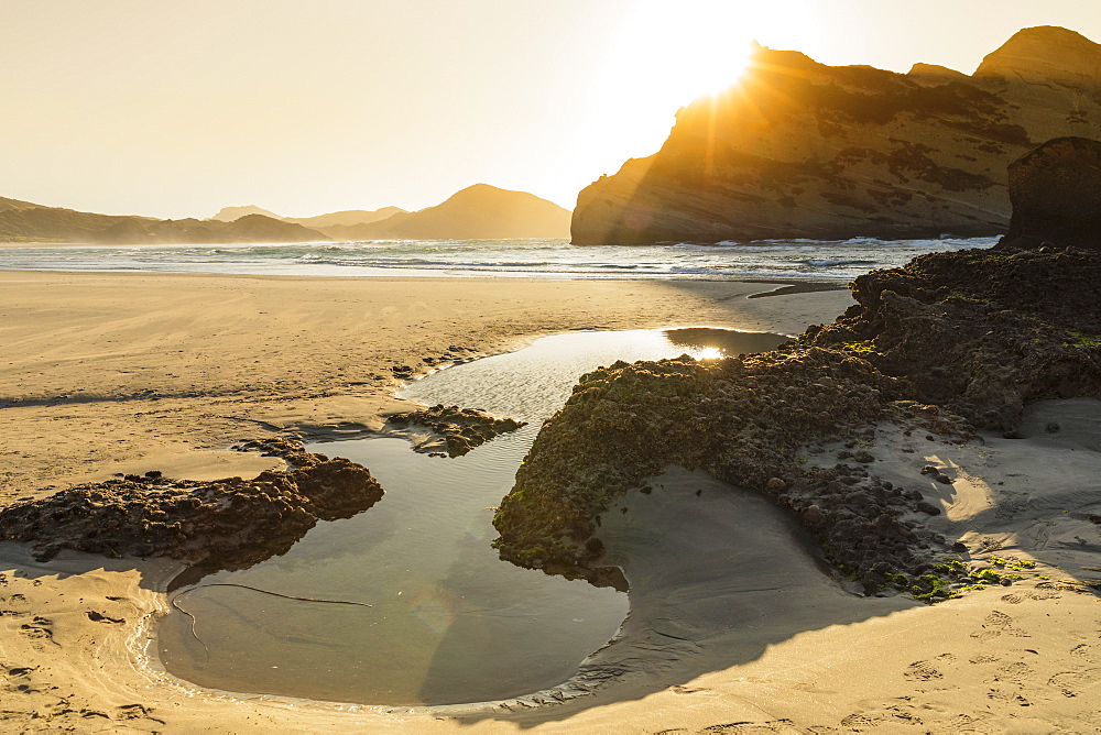 Wharariki Beach at sunset, Golden Bay, Tasman, South Island, New Zealand, Pacific