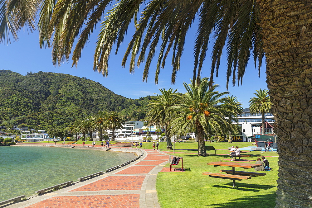 Promenade at the harbour of Picton, Marlborough Sounds, South Island, New Zealand, Pacific