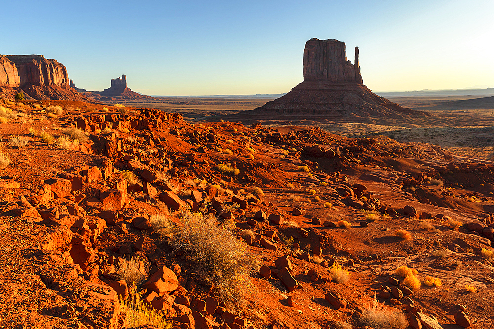 Monument Valley at sunrise, Monument Valley Tribal Park, Arizona, United States of America, North America