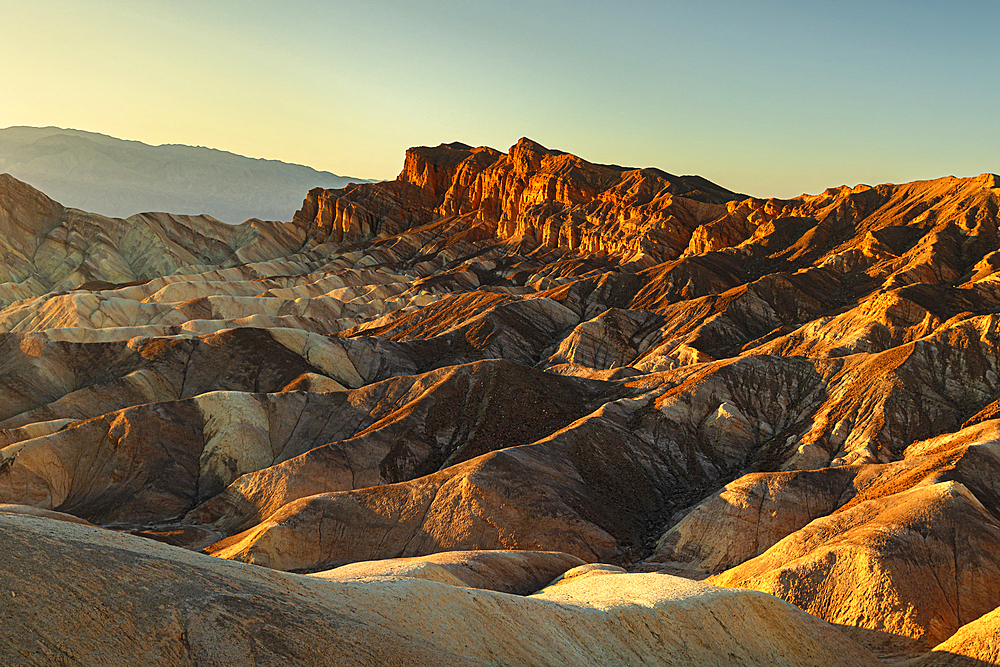 Zabriskie Point at sunrise, Death Valley National Park, California, United States of America, North America