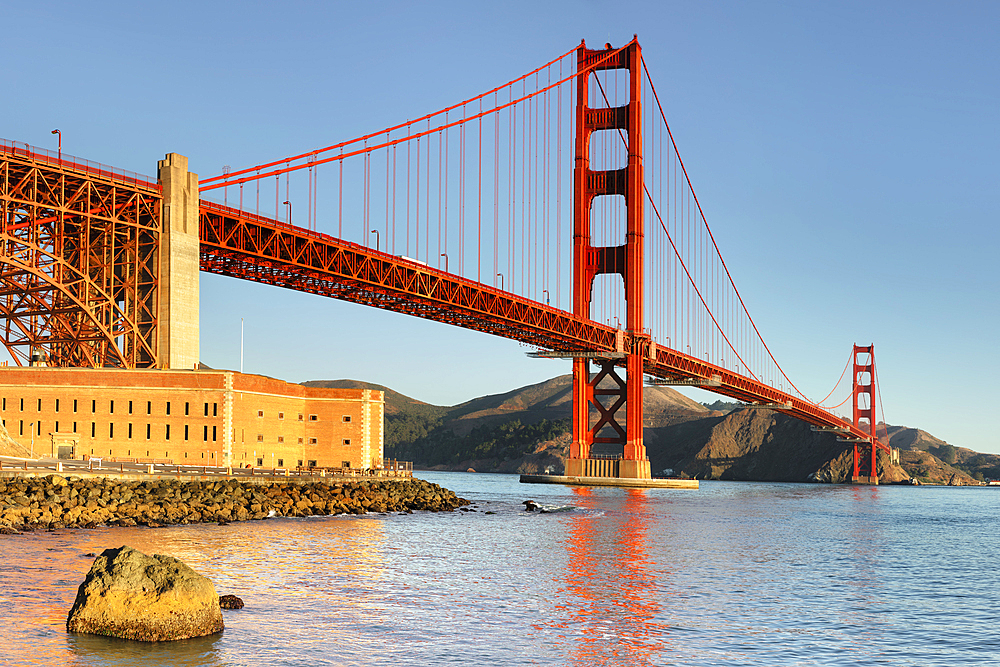 Golden Gate Bridge at sunrise, San Francisco Bay, California, United States of America, North America