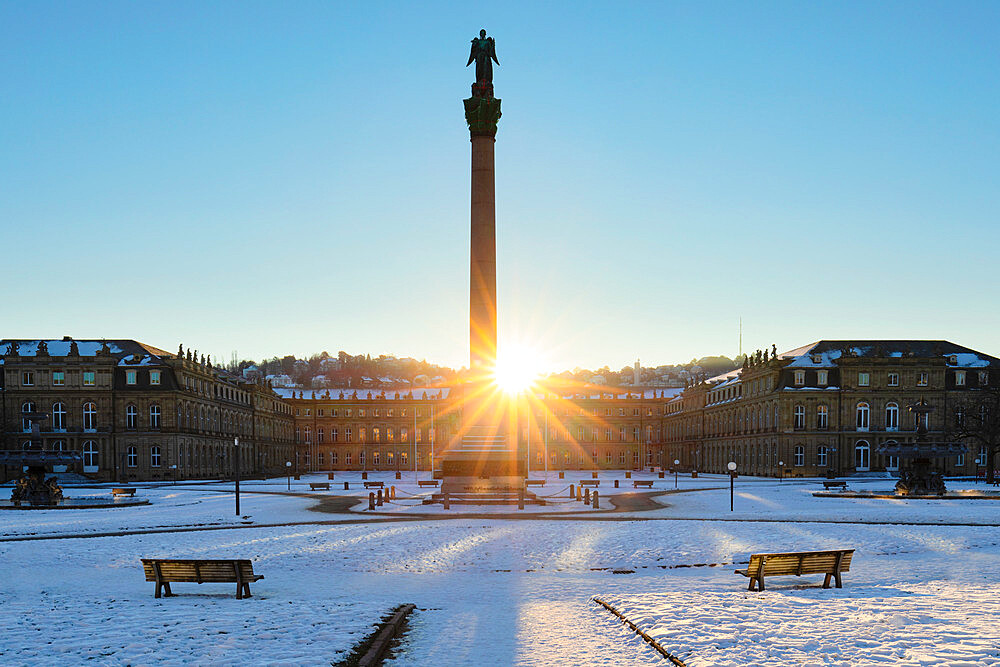 Schlossplatz Square and New Castle, Stuttgart, Neckar Valley, Baden-Wurttemberg, Germany, Europe