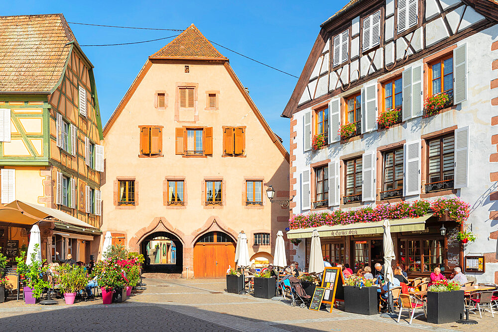 Wine tavern at Grand Rue, Ribeauville, Alsace, Alsatian Wine Route, Haut-Rhin, France, Europe