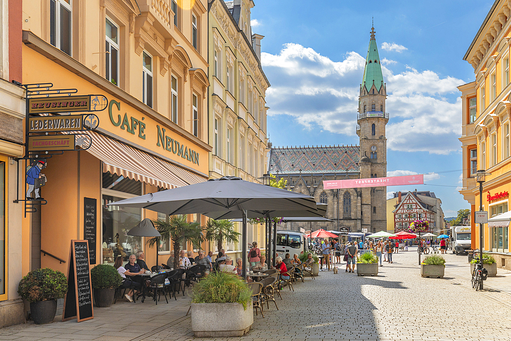 Georgstraße in the old town and the church of Our Lady, Meiningen, Werratal valley, Rhön, Meiningen, Thuringia, Germany