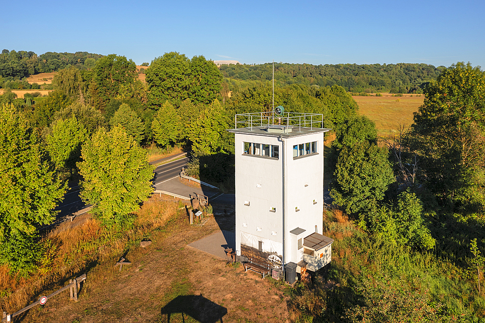 Vacha border tower memorial, former East German watchtower on the border between the GDR and the FRG, Vacha,Werra valley, Thuringia, Germany